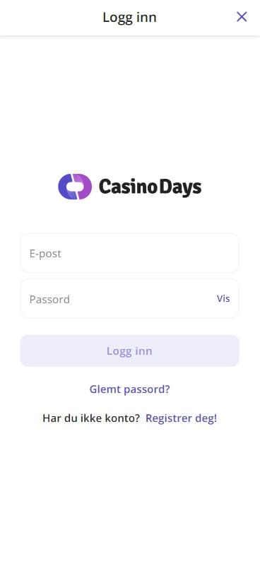 Logg inn på Casino Days.